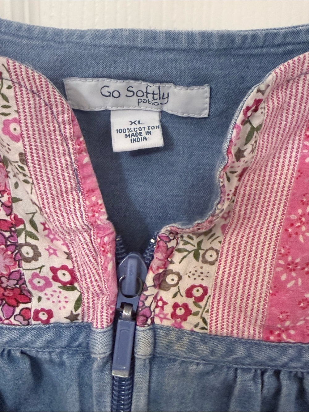 Go Softly Denim Zip-Front Robe with Pink Embroidered Yoke - Picture 3 of 5